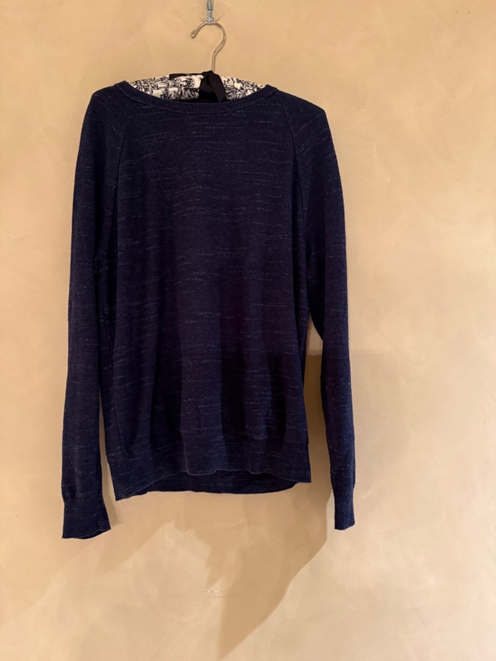 J. Crew 100% Cotton Dark Blue Crewneck Raglan  Long-Sleeve Pullover size M